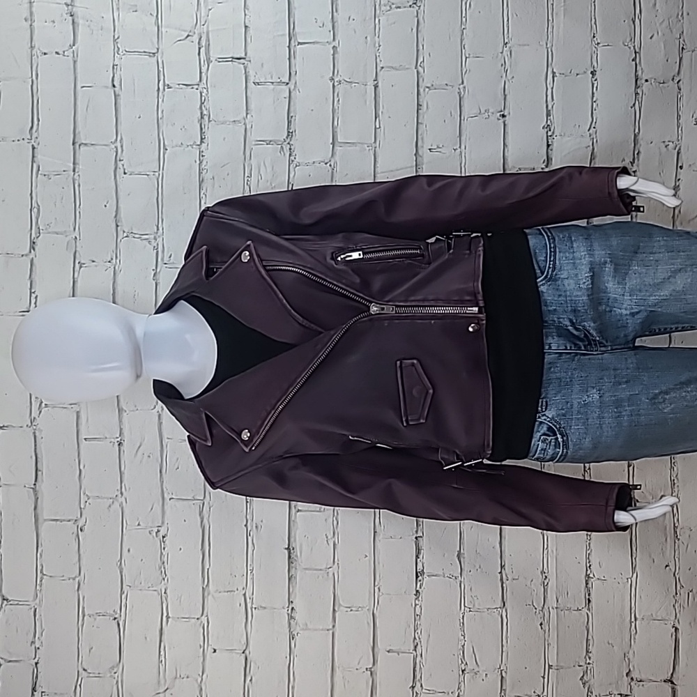 IRO Edgy Ashville Luxe Lambskin Leather Cropped Moto/Biker Jacket in Plumb - NWT